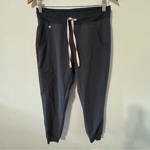 FIGS Zamora High Waisted Jogger Scrub Pants Gray Pink Drawstring-Small Petite